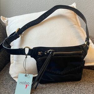 HOBO Glossy Black Leather Fanny Pack!